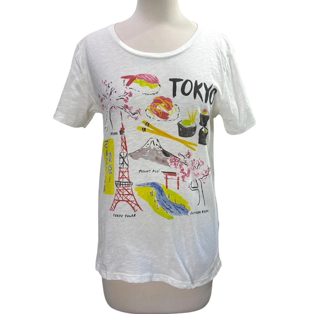 J Crew Collector Tees Size M T-Shirt Tokyo Japan Travel Fuji Sushi Rhinestone